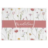 Stoffige Roze Wilde Bloem Waterverf Monogramnaam Groot Cadeauzakje (Achterkant)