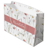 Stoffige Roze Wilde Bloem Waterverf Monogramnaam Groot Cadeauzakje (Achterkant Gekanteld)