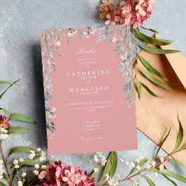 Stoffige Roze Wilde Bloemen Waterverf Bloemige Bru Kaart