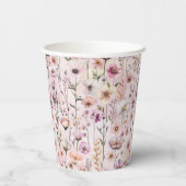 Stoffige Roze Wildflower Party Cups – Boho Waterve Papieren Bekers (Achterkant)