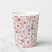 Stoffige Roze Wildflower Party Cups – Boho Waterve Papieren Bekers (Links)