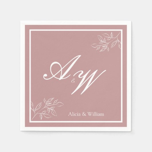 Stoffige Roze & Wit Aangepaste Bruiloft Servetten (Voorkant)