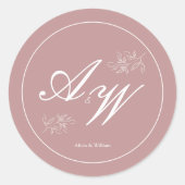 Stoffige Roze & Witte Aangepaste Bruiloft Ronde Sticker (Voorkant)