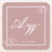Stoffige Roze & Witte Aangepaste Trouw Kartonnen Onderzetters (Voorkant)
