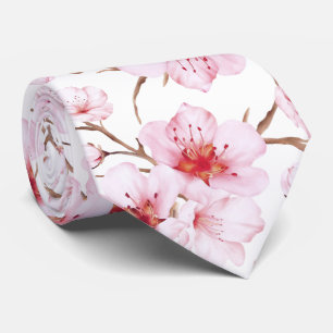 Stoffige roze witte aquarel kersenbloesem stropdas