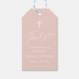 Stoffige Roze Witte Kruis Meisje Doop Favor Tags Cadeaulabel