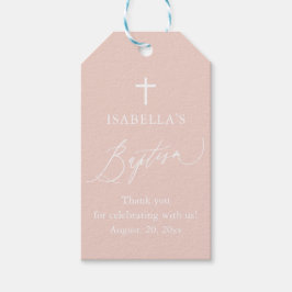Stoffige Roze Witte Kruis Meisje Doop Favor Tags Cadeaulabel