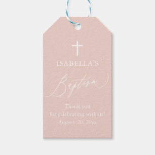 Stoffige Roze Witte Kruis Meisje Doop Favor Tags Cadeaulabel