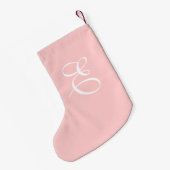 Stoffige Roze & Witte Monogram Kerstmis Kous Kleine Kerstsok (Achterkant (Hangend))