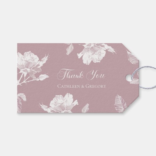 Stoffige Roze Witte Rozen Bloemstuk Bedankt Trouwf Cadeaulabel (Voorkant (Horizontaal))