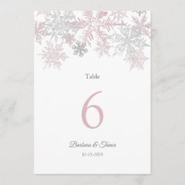 Stoffige Roze & Zilveren Sneeuwvlok Winter Tafelnu Kaart