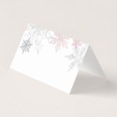 Stoffige Roze & Zilveren Sneeuwvlokken Bruiloft Pl Visitekaartje (Achterkant)