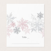 Stoffige Roze & Zilveren Sneeuwvlokken Bruiloft Pl Visitekaartje (Buitenkant ongevouwen)