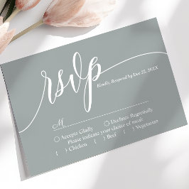 Stoffige Salie Eenvoudige Script Trouw RSVP Kaart