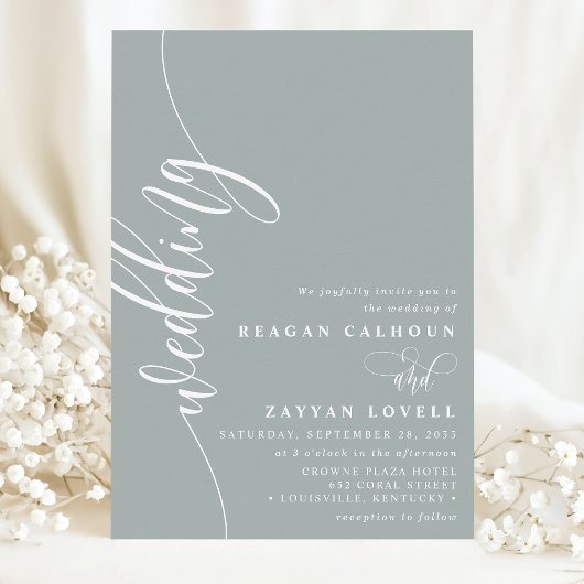 Stoffige Salie Elegant Calligrafie Script Bruiloft Kaart
