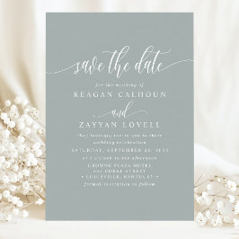 Stoffige Salie Elegante Calligrafie Bewaar de Datu Save The Date