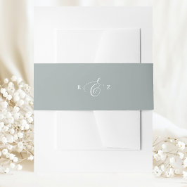 Stoffige Salie Elegante Eenvoudige Monogram Huweli Uitnodigingen Wikkel