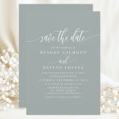 Stoffige salie Elegante kalligrafie Bewaar de datu Save The Date