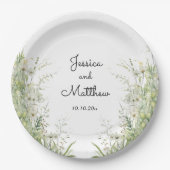 Stoffige salie groene bloemen bruiloft papieren bordje (Voorkant)