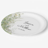 Stoffige salie groene bloemen bruiloft papieren bordje (Gekanteld)