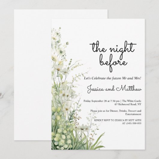 Stoffige salie groene bloemen bruiloft repetitie d kaart (Voorkant / Achterkant)