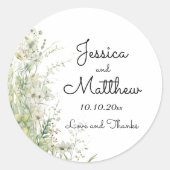 Stoffige salie groene bloemen bruiloft ronde sticker (Voorkant)