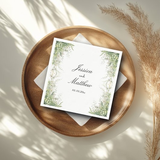 Stoffige salie groene bloemen bruiloft servet