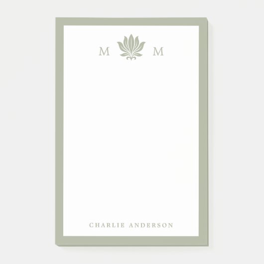 Stoffige Salie Groene Lotus Monogram Post-it® Notes (Voorkant)