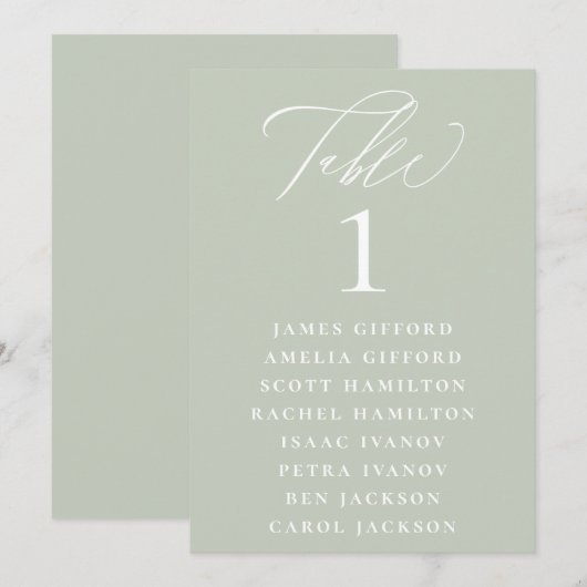 Stoffige salie kalligrafie zitplaats tafelnummer (Voorkant / Achterkant)