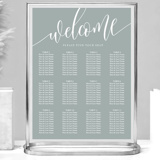 Stoffige Salie Minimalistische Trouwstoelindeling Poster