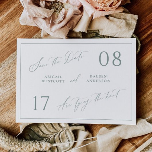 Stoffige salie save the date trouw aankondiging