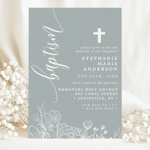 Stoffige Salie Witte Bloemige Elegante Schrift Doo Kaart