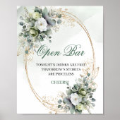 Stoffige Saliegroen Open Bar Tafel Sign Boho Poster (Voorkant)
