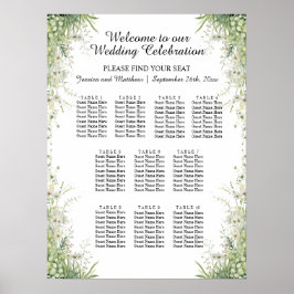 Stoffige saliegroene bloemen 10 tafels trouw zitpl poster