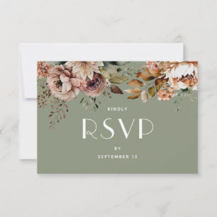 Stoffige Saliegroene Bloemige Bruiloft Botanisch RSVP Kaartje