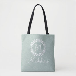 Stoffige saliegroene botanische krans Elegant mono Tote Bag