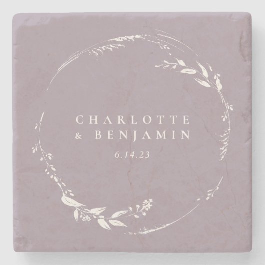 Stoffige Sering Bloemenkrans Monogram Gepersonalis Stenen Onderzetter (Voorkant)