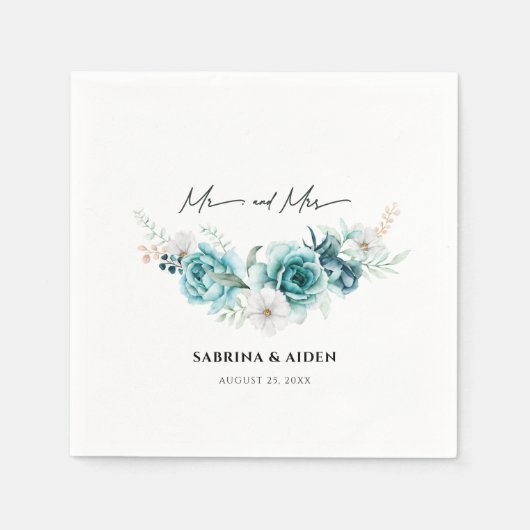 Stoffige Smaragdgroene Witte Bloemige Bruiloft Servet (Voorkant)