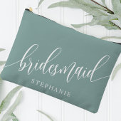 Stoffige Teal Bruidsmeisje Moderne Calligrafie Etui