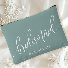 Stoffige Teal Bruidsmeisje Moderne Calligrafie Etui