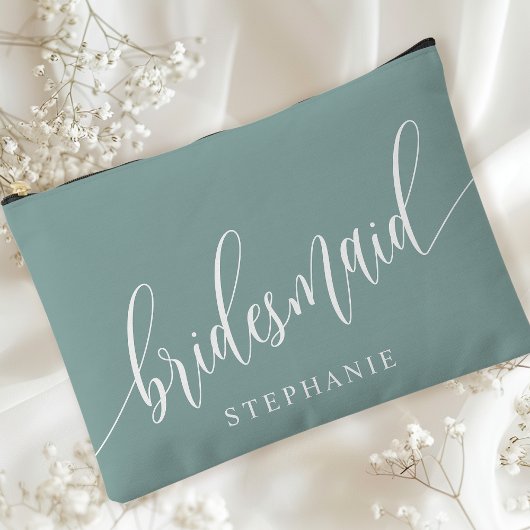 Stoffige Teal Bruidsmeisje Moderne Calligrafie Etui