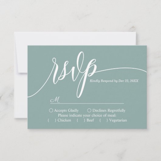 Stoffige Teal Eenvoudige Script Trouw-RSVP-Kaart RSVP Kaartje (Voorkant)