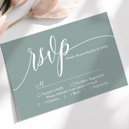 Stoffige Teal Eenvoudige Script Trouw-RSVP-Kaart RSVP Kaartje