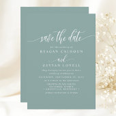 Stoffige Teal Elegante Calligrafie Bewaar de Datum Save The Date