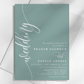 Stoffige Teal Elegante Calligrafie Script Bruiloft Kaart