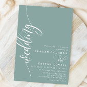 Stoffige Teal Elegante Calligrafie Script Bruiloft Kaart