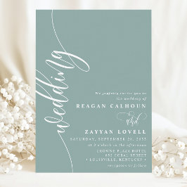 Stoffige Teal Elegante Calligrafie Script Bruiloft Kaart