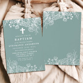 Stoffige Teal en Witte Bloemendoop Kaart
