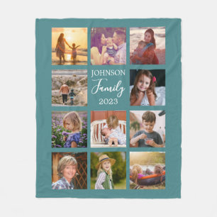 Stoffige Teal Familie Foto Collage Dekbed Fleece Deken