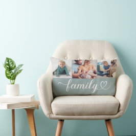 Stoffige Teal Familie Hart 3 Foto Collage Kussen